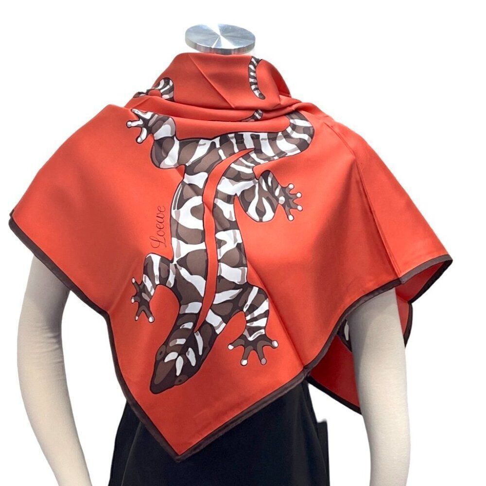 Loewe multicolor Square silk scarf reptile Orange Brown White - Picture 2 of 4